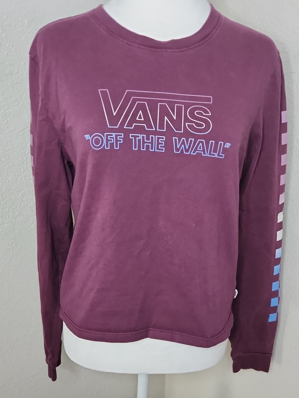 Vans Plum Long Sleeve Tee with Gradient Sleeve Checkers
